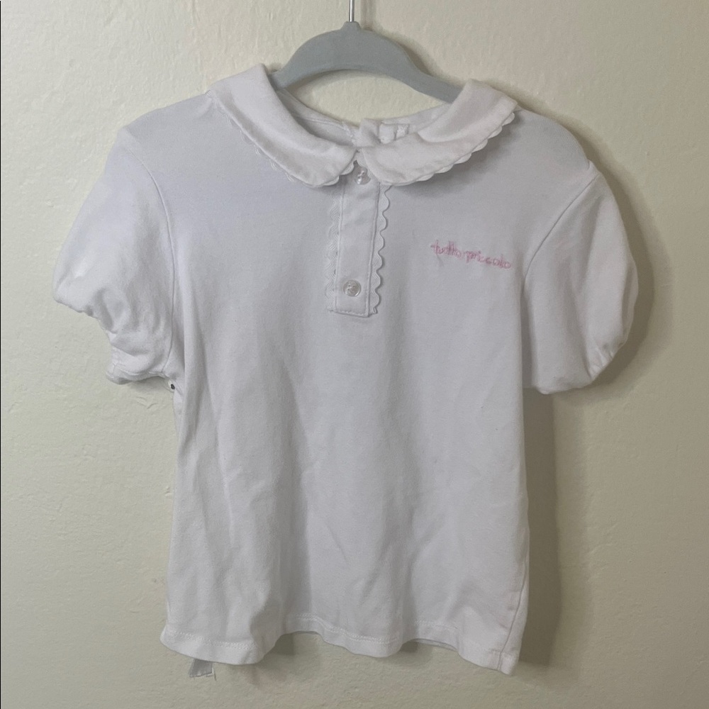 Tutto Piccolo Adorable White Kids' Button-Down Shirt with Pink Detail size 36m
